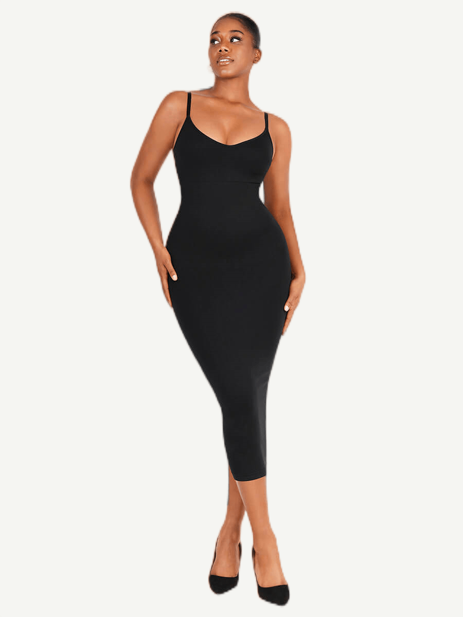 Wholesale 🌿Eco-friendly Spaghetti Strap V-neck Snatched Seamless Shaper Dress