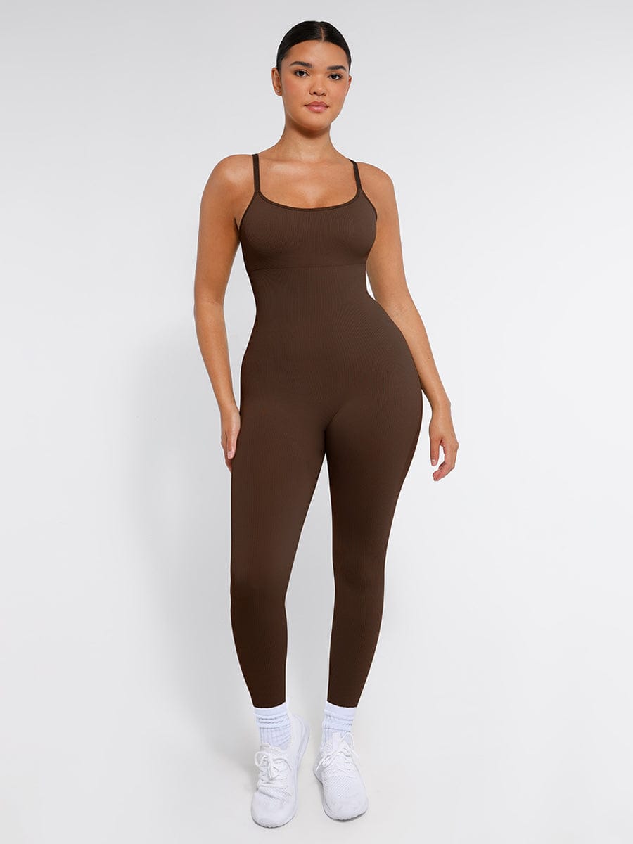 Wholesale High Stretchy Seamless Sling Tummy Control Jumpsuit Removable cup pads