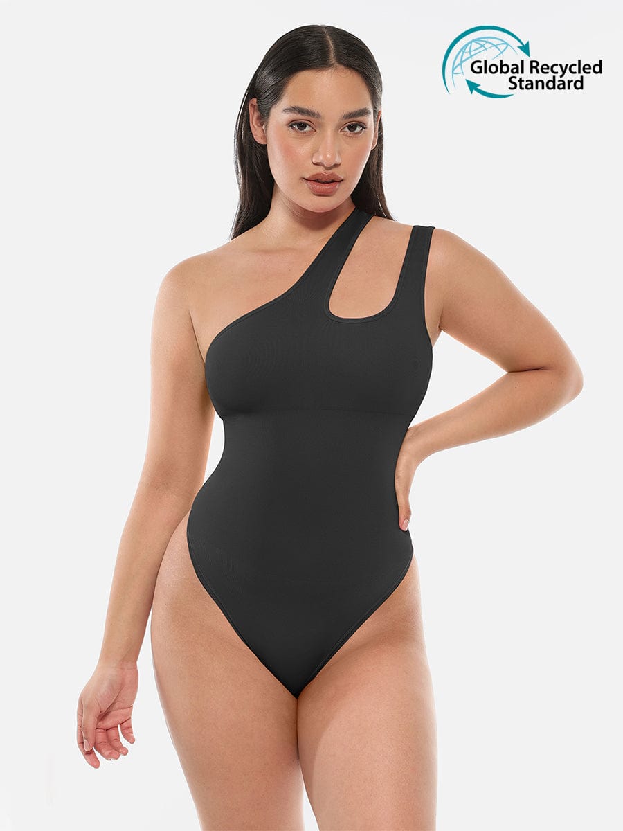 Wholesale One-shoulder Cut Out Waist and Abdomen Compression Shapewear Bodysuit