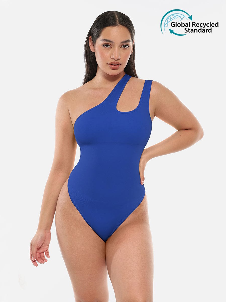 Wholesale One-shoulder Cut Out Waist and Abdomen Compression Shapewear Bodysuit