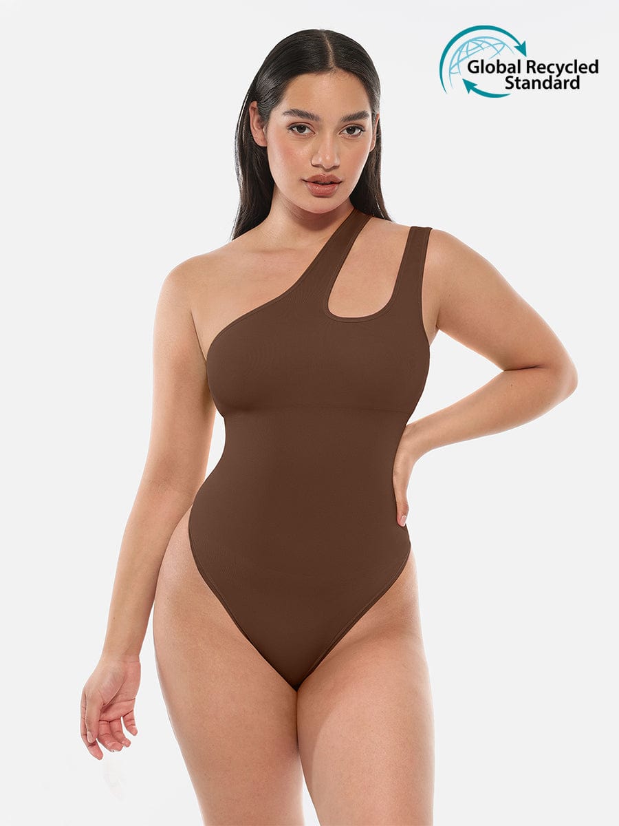 Wholesale One-shoulder Cut Out Waist and Abdomen Compression Shapewear Bodysuit