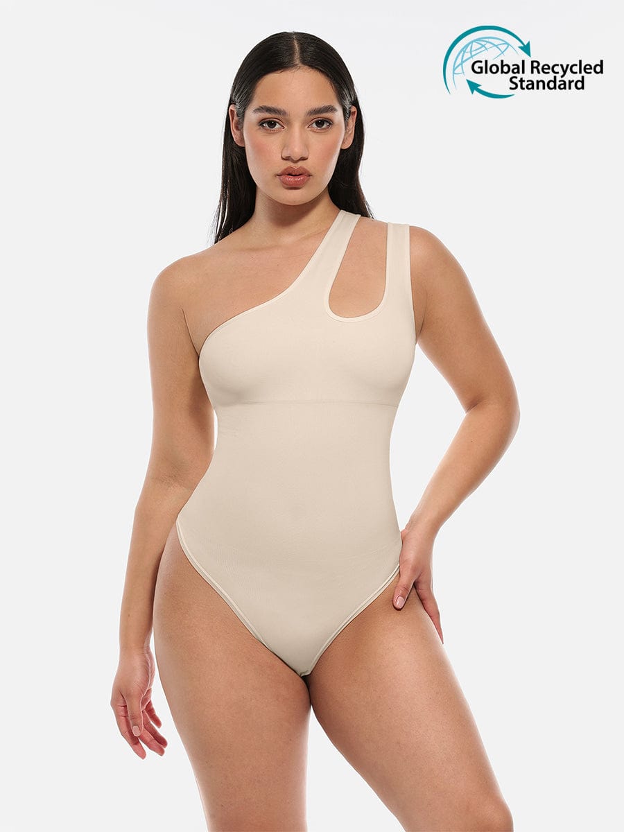 Wholesale One-shoulder Cut Out Waist and Abdomen Compression Shapewear Bodysuit