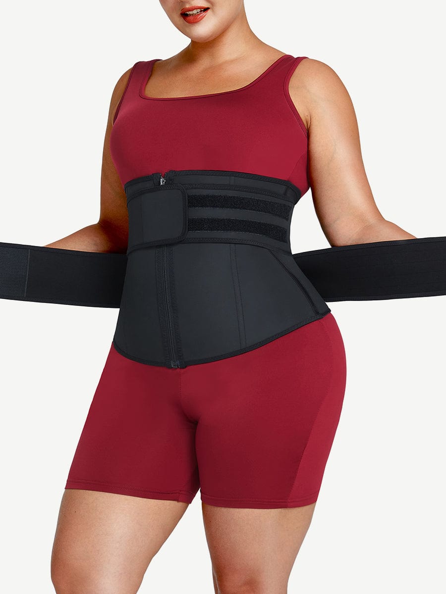 Wholesale Plus Size Black Latex Waist Cincher with Zipper and Adjustable Belt